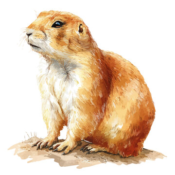 Detailed watercolor painting of Prairie Dog, isolated on white background