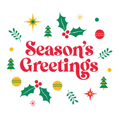 Season's greetings festive illustration with holly trees and sparkling accents © Lovely