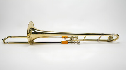 Obraz premium Golden Brass Trumpet Isolated on White and Black Backgrounds, Vintage Musical Instrument with Shiny Metal Horn, Antique 3D Object Symbolizing Success and Security