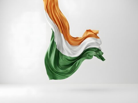 Waving india flag fabric with orange white and green silk texture