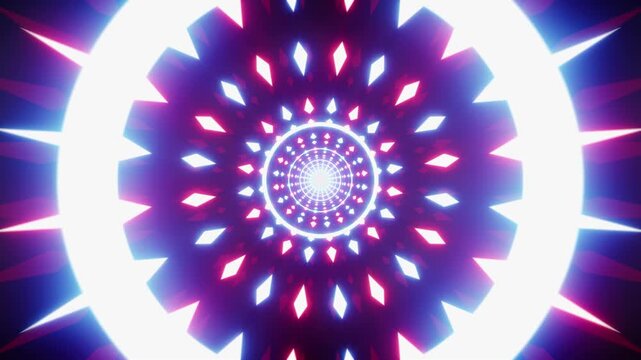 A futuristic abstract background featuring a vibrant red and blue light diamond pulse with glowing geometric waves.