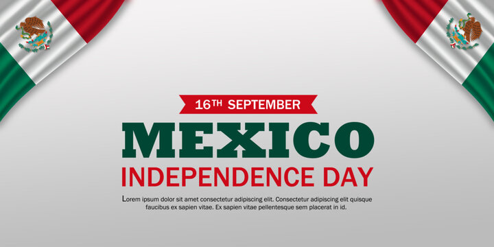 Patriotic Mexico Independence Day 16 September 2026 banner celebrating the 216th anniversary (D&iacute;a de la Independencia) with waving national flags and bold typography