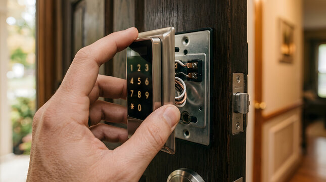 smart lock installation on front door | repairing electronic keypad door lock | home security system diy maintenance | digital door lock wiring and assembly | smart home technology setup
