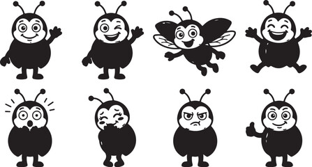 Cartoon ladybug characters in cheerful poses © Torikul