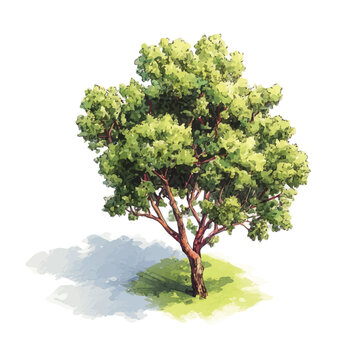 Balsa Tree, watercolor illustration isolated on white background