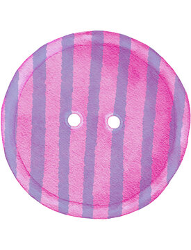 pink button with blue stripes in watercolor style and transparent background