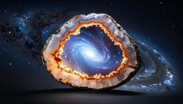 A stunning agate geode with swirling blue and white crystal formations