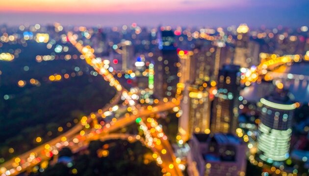 都会のオフィスビル街のぼやけたイメージ画像　青空の背景　ソフトフォーカス、背景ボケ