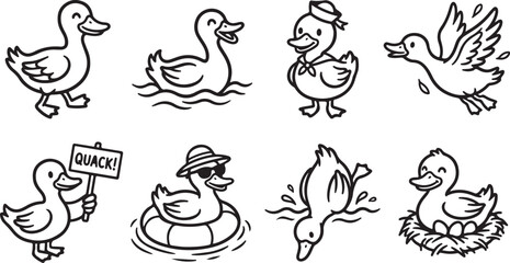 Cartoon ducks and geese in various playful poses © Torikul