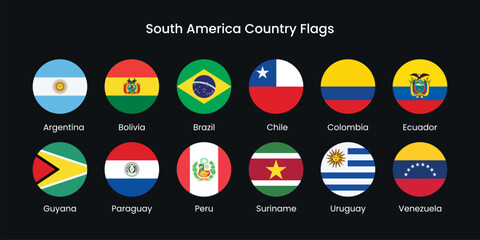 Fototapeta na wymiar South American country flags collection vector elements