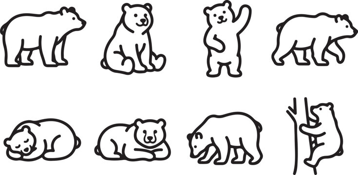 Cartoon polar bears in different fun poses
