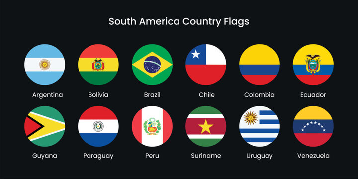 South American country flags collection vector elements