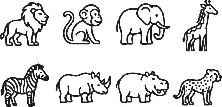 Set of eight cartoon african animals icons