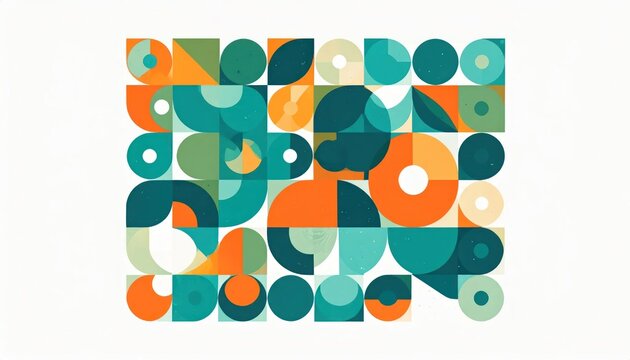 Abstract geometric pattern with colorful circles and semi-circles.
