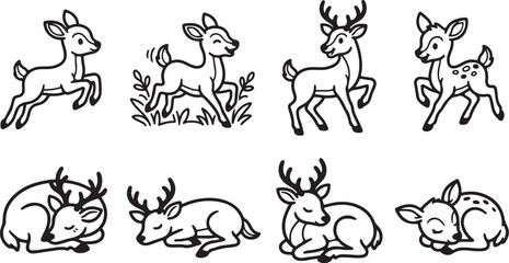 Cartoon deer and reindeer in different poses © Torikul