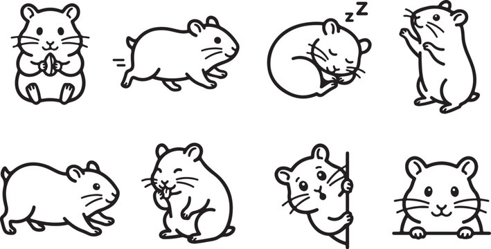 Cartoon hamsters in various funny poses