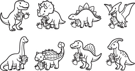Cartoon dinosaurs holding gift boxes © Torikul