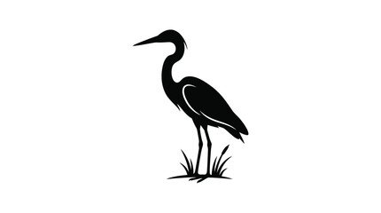 Obraz premium Black Heron Silhouette Against White Background Minimalist Wildlife Illustration