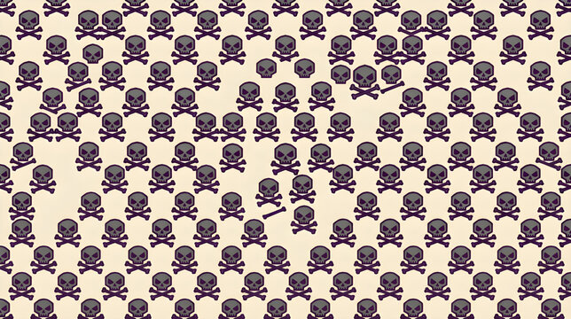 Seamless pattern of skulls and crossbones flat Halloween vector background