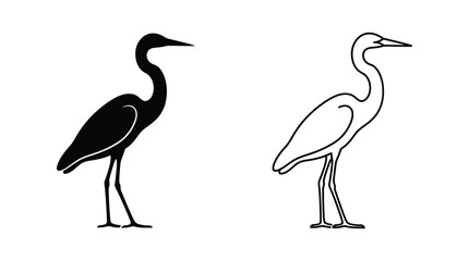 Obraz premium Heron Silhouettes And Line Art On White Background