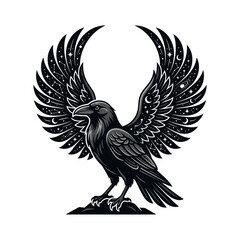 Fototapeta premium Black raven bird with starry wings.