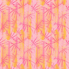 Pink palm leaves seamless watercolor pattern © AineGing