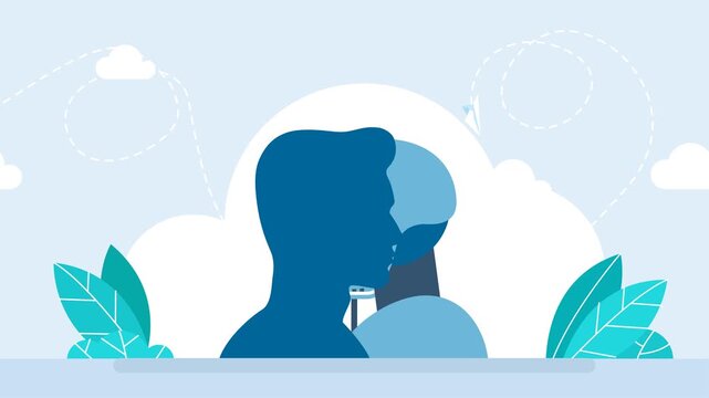 AI technology. Debate. Human and robot conducting discussion on public debates. A human and a robot are talking into a microphone. Artificial intelligence technology. 2d flat animation. Video