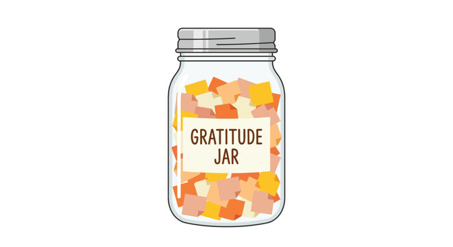 Gratitude jar with colorful notes flat vector illustration