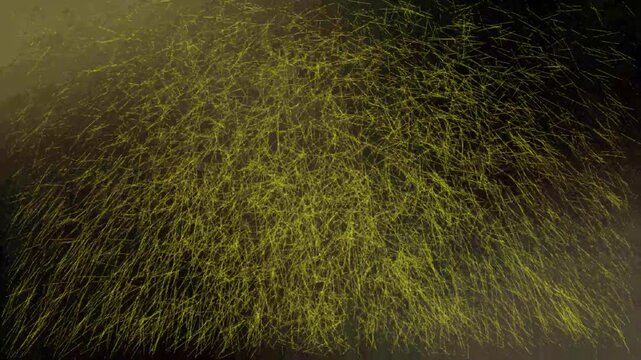Glowing yellow particles moving dynamically across a dark gradient backdrop in 4k
