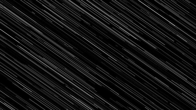 Abstract black background with numerous thin, diagonal white lines creating a dynamic, streaking effect, resembling digital rain or motion blur.