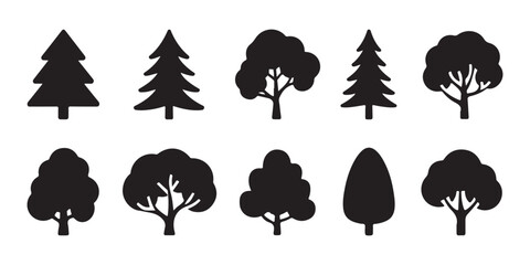 Forest trees vector illustration set. collection of natural tree icon silhouette. © MSTALIMA