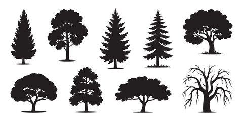 Forest trees vector illustration set. collection of natural tree icon silhouette. © MSTALIMA