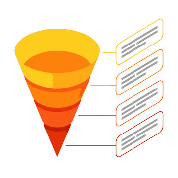 Sales Conversion Funnel Marketing Infographic Template, Modern Flat Isometric Vector Business Presentation Element, Yellow and Red Gradient Lead Acquisition Layout