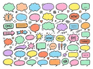 Fototapeta premium Hand Drawn Doodle Speech Bubbles and Comic Chat Vector Elements