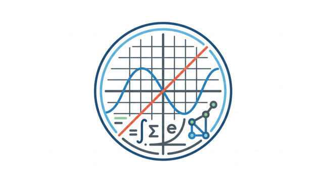 Mathematical and scientific icons in circular design.