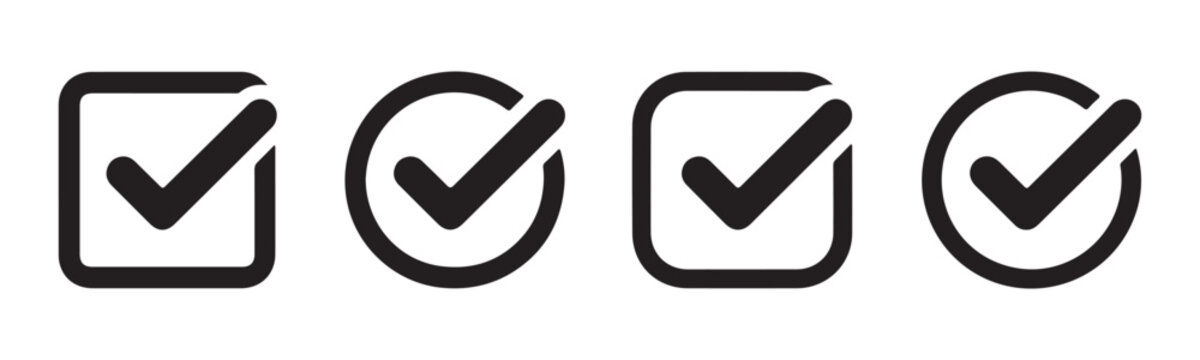 Check mark icons inside square and circle containers for task completion and to do list elements.