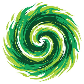 Dynamic green flame inspired brush stroke spiral graphic with brushstroke abstract artistic creative isolated illustration background painting stylized circular composition decorative