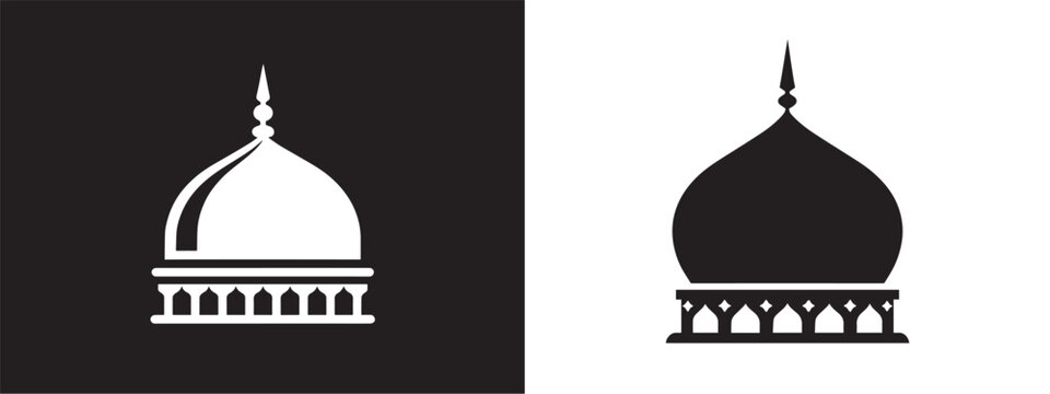 Mosque dome vector icon set in black and white silhouette style for Islamic design and Ramadan graphics