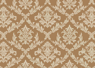 Obraz premium Damask Pattern Wallpaper: An elegant damask wallpaper in a rich tan and cream color palette, featuring a classic ornate motif.