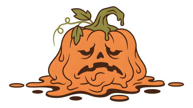 Melting sad jack o lantern pumpkin droopy face cartoon vector illustration