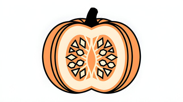 Pumpkin half cut cross section showing inner seeds graphic vector illustration