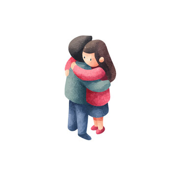 Hugging, watercolor illustration isolated on white background