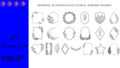 Obraz premium 21 minimal Scandinavian floral border frame and wreath icon set for modern design