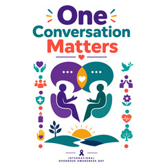 Fototapeta premium Addiction Recovery Support Concept Dialogue Bubble Nature Landscape. Overdose Prevention Advocacy Counseling Meeting Illustration Design. International Overdose Awareness Day Poster Creative Vector Il