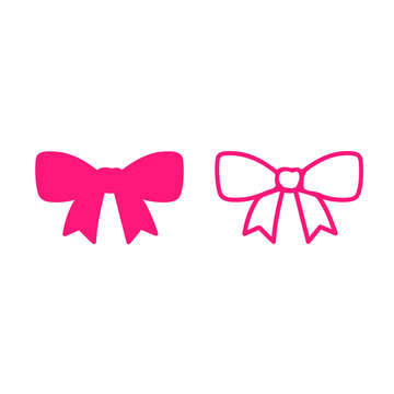 Hand drawn red doodle gift bow sketch vector silhouette outline illustration for holiday present decoration