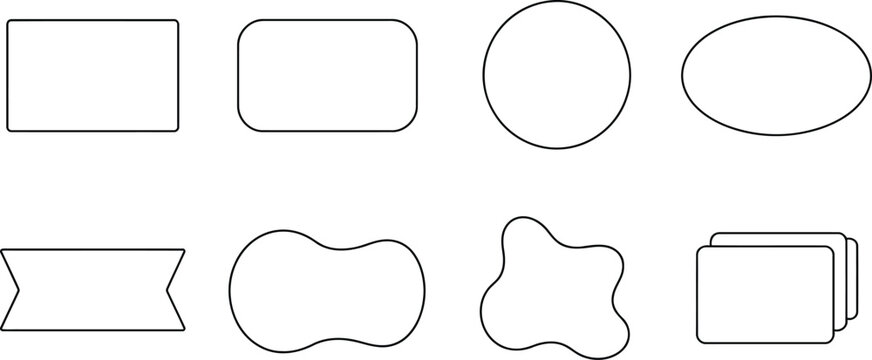 Basic geometric shape and frame outline set with simple black designs for layouts and web graphics