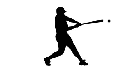 Baseball player swinging bat in action dark silhouette against a white background batter hitting sportsman © Sh Studio