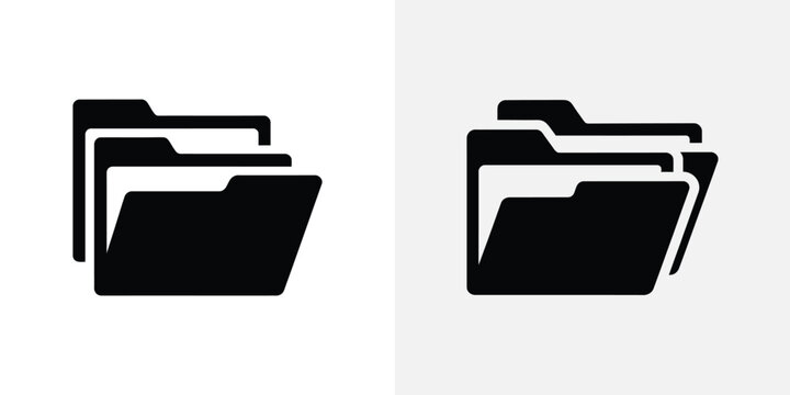 Two black folder displayed side-by-side, representing digital file storage or document management, isolated on a light gray background