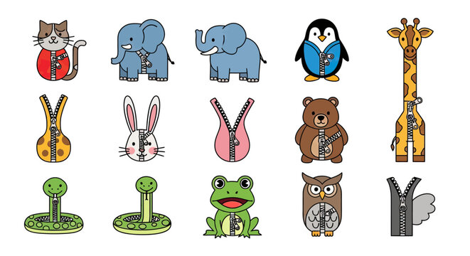 Creative cartoon animal heads integrated with zipper designs.