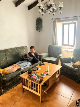 Remote Work in Rustic Spanish Living Room